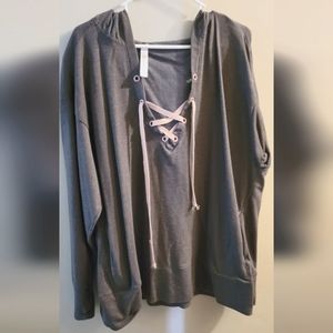 Women's Vogo gray hooded shirt with pull strings 2X